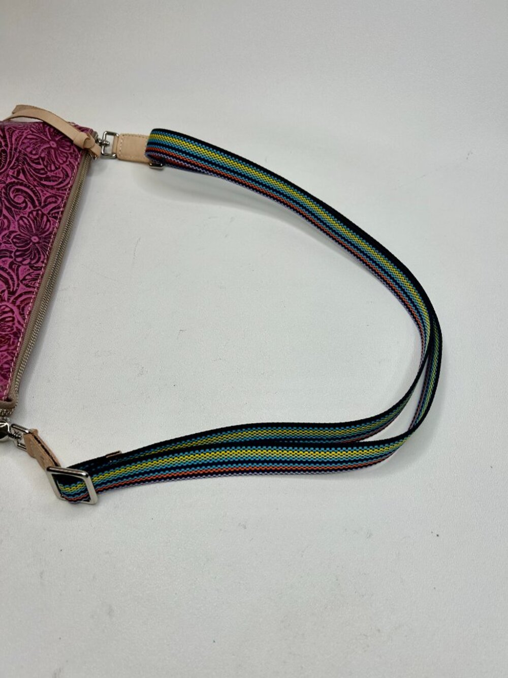 CONSUELA Mena Downtown Women's Fuchsia Tooled Leather Crossbody - Picture 8 of 11
